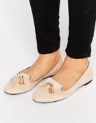 London Rebel Tassel Trim Slipper Shoes - Beige