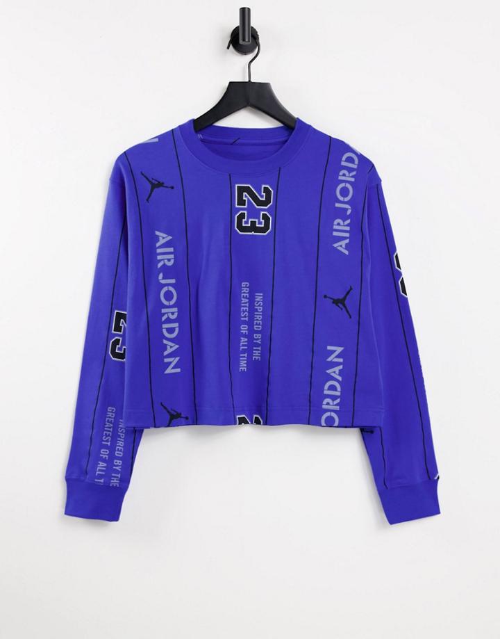 Nike Jordan Core Essentials All Over Print Long Sleeve Top In Blue/black
