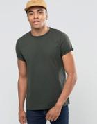 Asos T-shirt With Roll Sleeve In Deep Green - Army Green