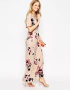 Asos Angel Sleeve Maxi Dress With Lace Inserts In Floral Print - Multi