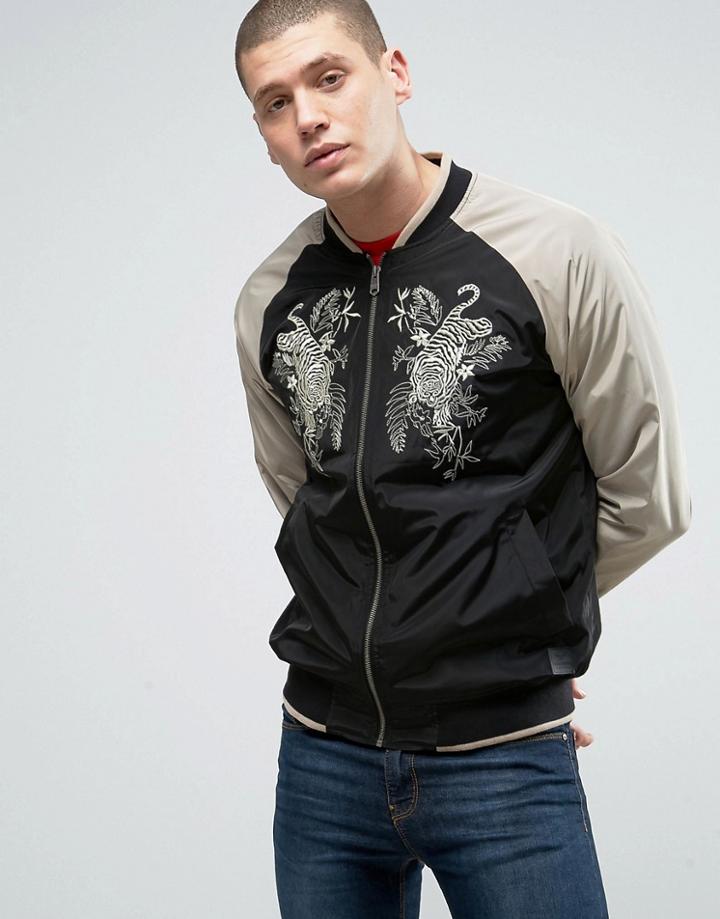 Threadbare Souvenir Embroidered Bomber Jacket - Black