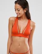 Asos Mix And Match Mesh Insert Deep Triangle Bikini Top - Orange