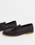 Truffle Collection Faux Leather Woven Tassel Loafers In Black