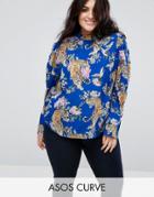 Asos Curve Top With Extreme Sleeve In Floral Tiger - Multi
