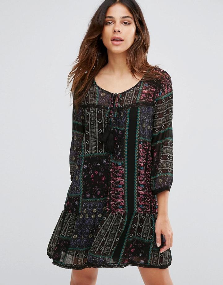 Only Parki Boho Printed Drop Waist Dress - Black