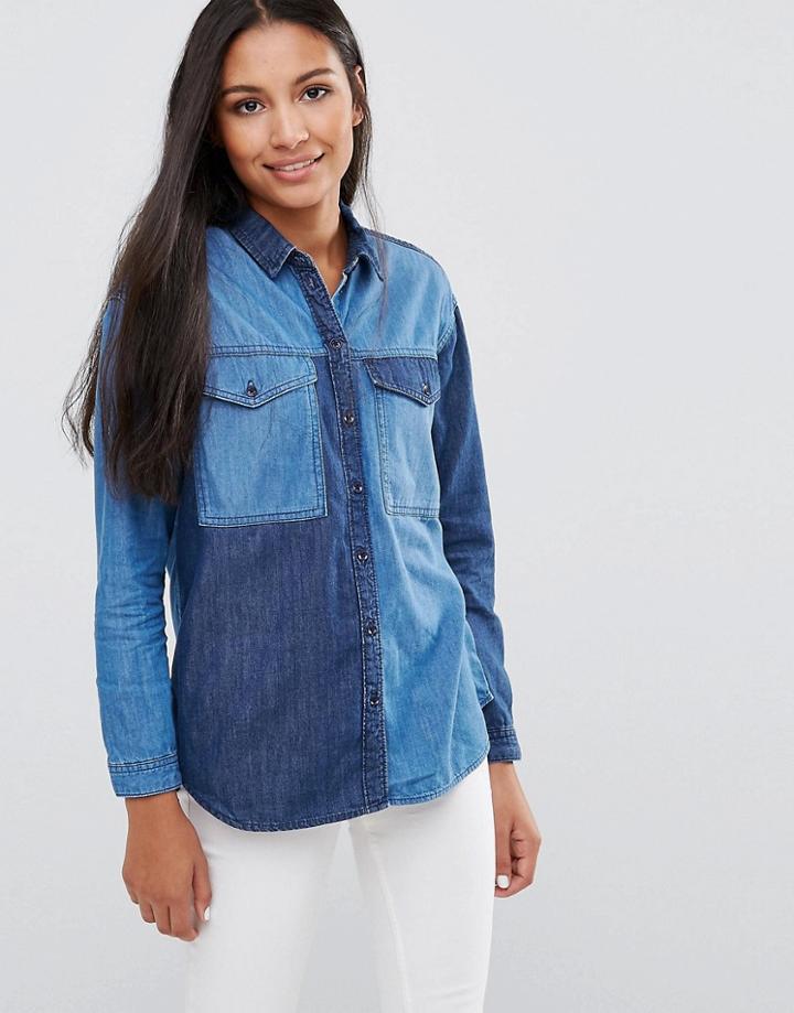 Pepe Jeans Jerry Patchwork Denim Shirt - Blue
