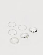 Asos Design Pack Of 6 Rings With Engraved Heart Design And Graduated Band In Silver Tone