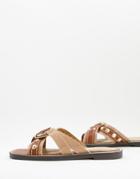 River Island Hardware Crossover Sandals In Beige-neutral