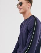 Threadbare Panel Long Sleeve Top With Taping In Navy - Navy