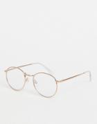 Asos Design Metal Round Clear Lens Glasses In Rose Gold-copper