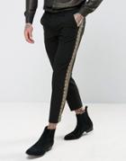 Asos Skinny Pants In Black With Gold Brocade Trim - Black
