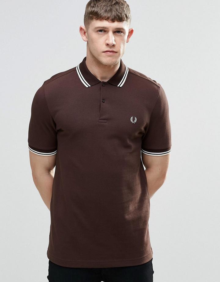 Fred Perry Polo Shirt With Twin Tip Slim Fit In Brown - Brown