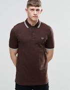 Fred Perry Polo Shirt With Twin Tip Slim Fit In Brown - Brown