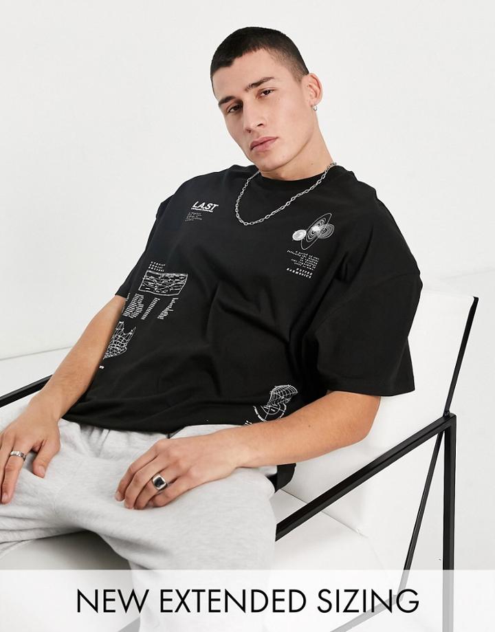 Asos Design Oversized T-shirt In Black With Multi-placement Text Prints