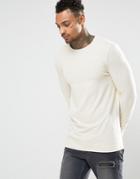 Asos Longline Muscle Long Sleeve T-shirt In Off White - Cream