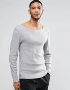 Asos Rib Extreme Muscle Long Sleeve T-shirt With Boat Neck In Gray - Gray