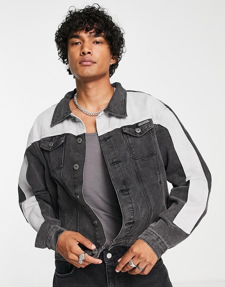 Liquor N Poker Oversized Trucker Jacket In Washed Black Denim With White Panels - Part Of A Set