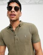 Allsaints Ramskull Logo Polo In Khaki-green