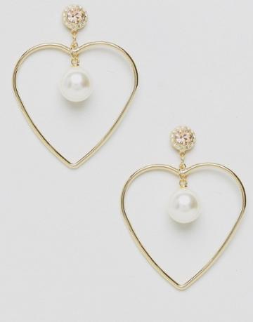 Loverocks London Heart Drop Hoop Earrings - Gold