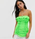 Wild Honey Bandeau Dress With Ruching And Sheer Peplum-green