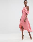 Asos Cold Shoulder Wrap Front Midi Dress - Pink