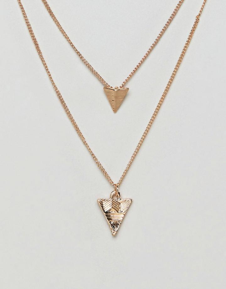 Asos Design Double Layer Necklace With Arrow Head Pendants - Gold
