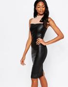 Ax Paris Wet Look Midi Dress With Contrast - Black