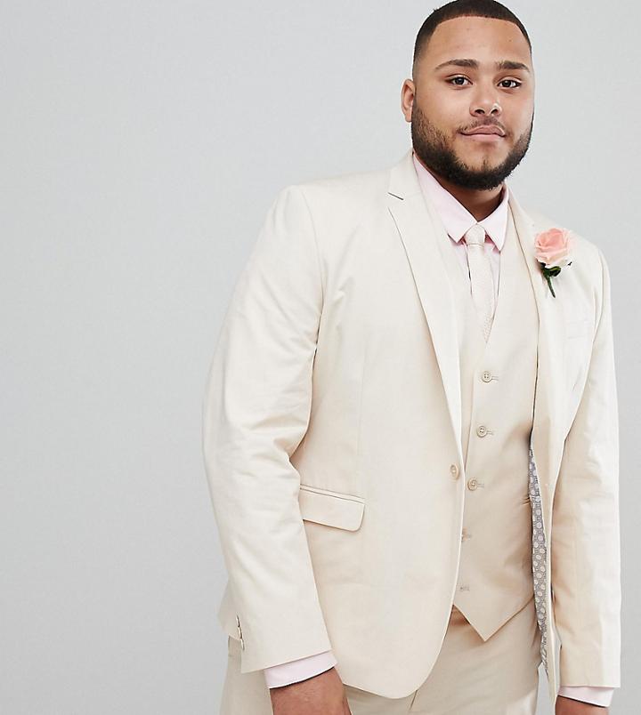 Asos Design Plus Wedding Skinny Suit Jacket In Stretch Cotton In Stone-gray