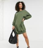 Asos Design Tall Oversized Sweater Dress In Khaki-green