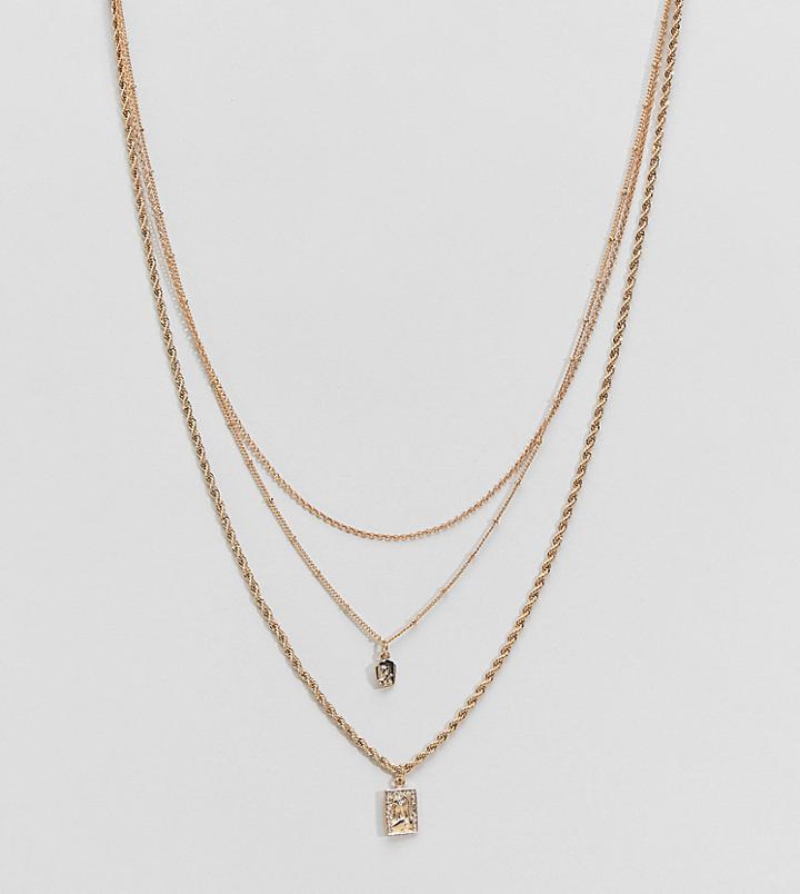 Asos Design Curve Multirow Necklace With Vintage Style Icon Pendants And Mixed Chains In Gold - Gold