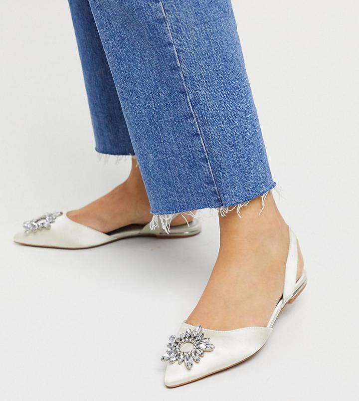 Asos Design Wide Fit Luminous Embellished Slingback Ballet Flats In Ivory-white