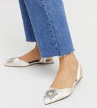 Asos Design Wide Fit Luminous Embellished Slingback Ballet Flats In Ivory-white