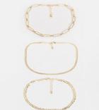 Asos Design Curve Pack Of 3 Anklets In Mixed Link And Herringbone Chains In Gold Tone