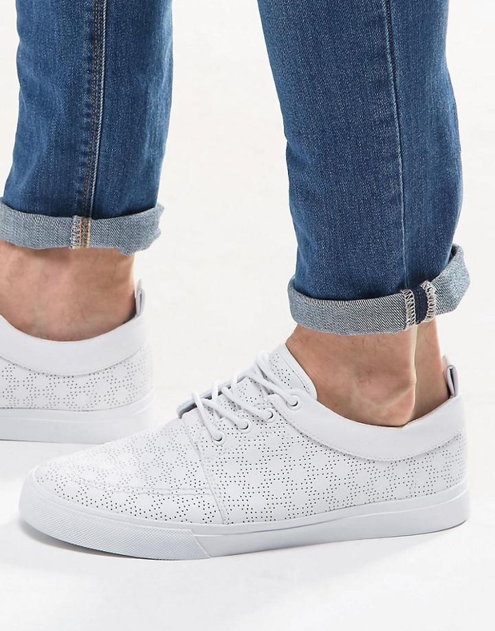 Asos Lace Up Sneakers In White With Perforation - White