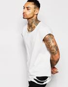 Asos Longline T-shirt With Scooped Neck In Raw Edge With Cap Sleeve - Dark Gull Lgrey