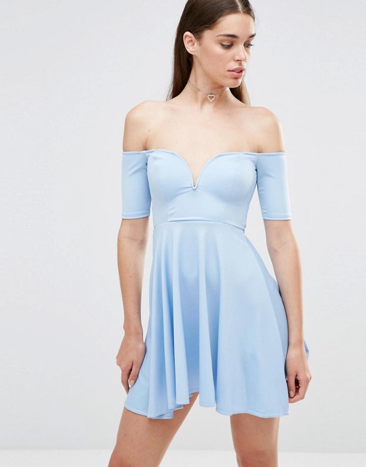 Twin Sister Off Shoulder Skater Dress - Powder Blue