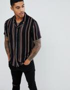 Boohooman Regular Fit Revere Collar Shirt In Black Stripe - Black