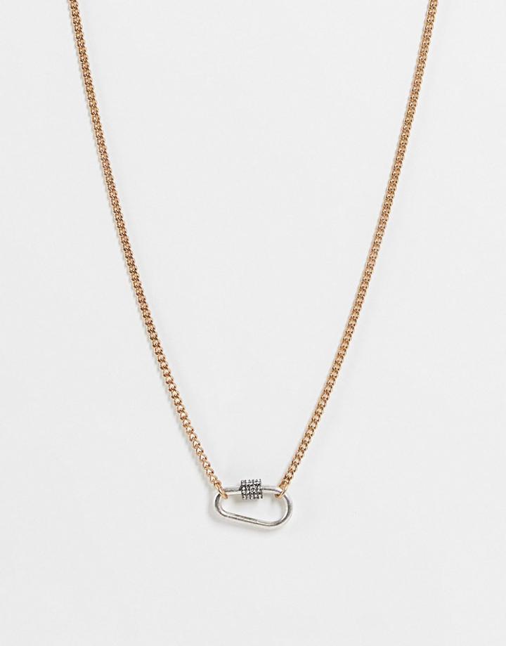 Allsaints Diamante Carabiner Pendant Necklace In Brass-gold
