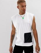 Asos Design Oversized Sleeveless T-shirt With Contrast Utility Pocket-white