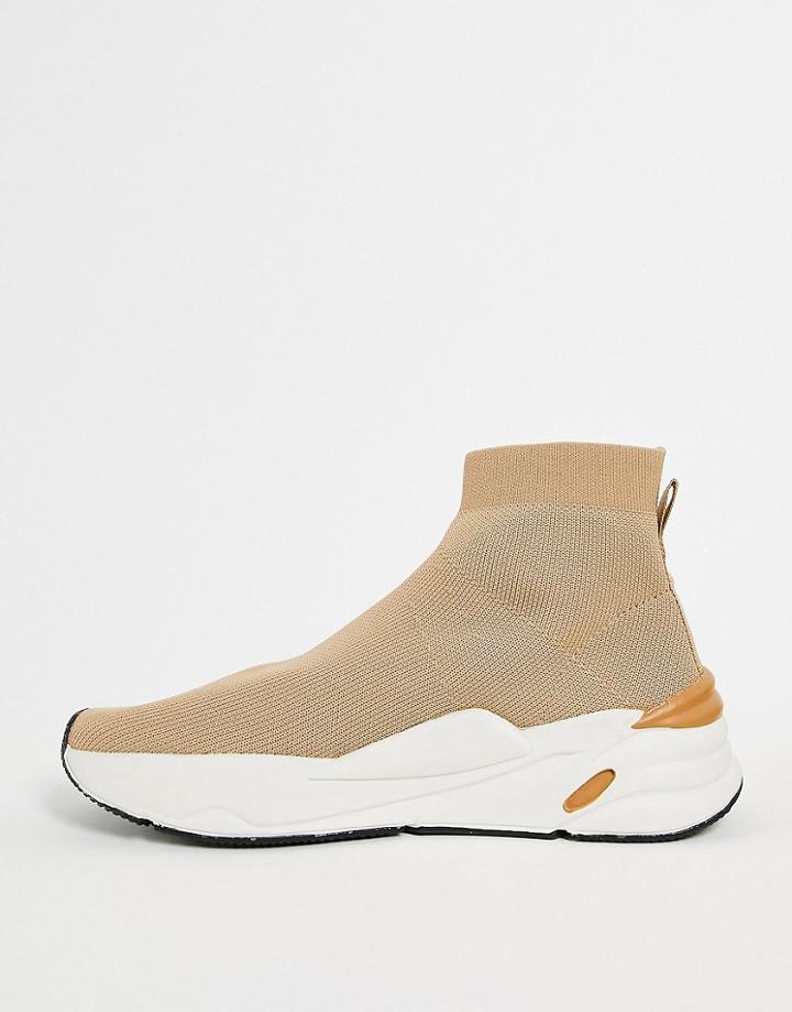 Stradivarius Knit Sneakers In Beige-neutral