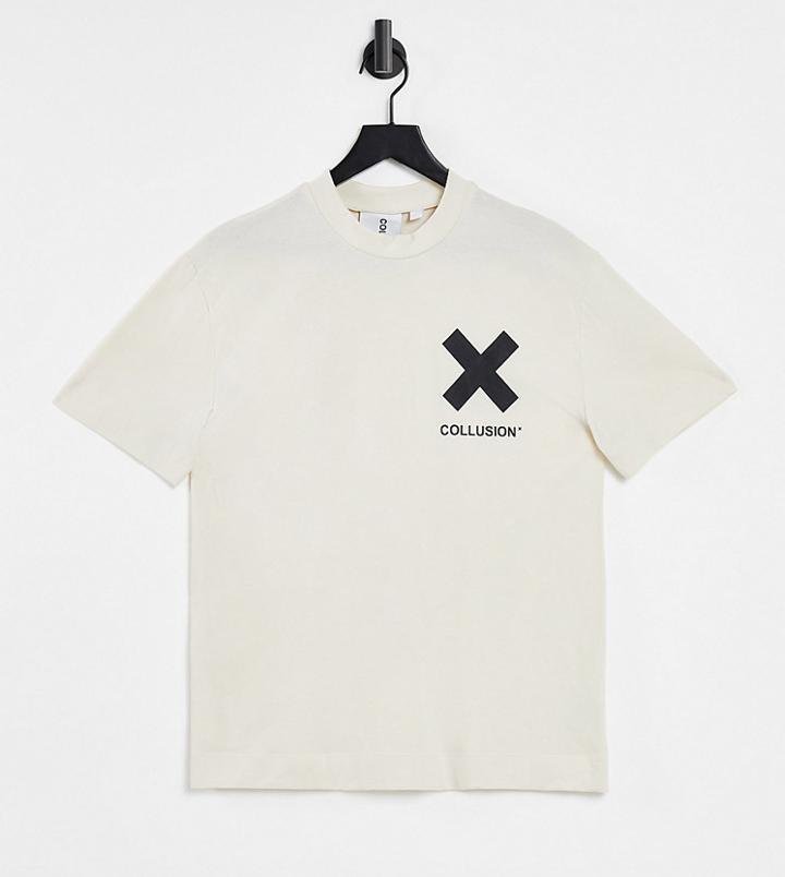 Collusion Unisex Logo Organic Cotton T-shirt In Off-white