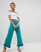 Asos Design Pants With Fluted Ruffle Hem - Green
