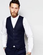 Noak Waistcoat With Lux Tonal Print In Super Skinny Fit - Navy