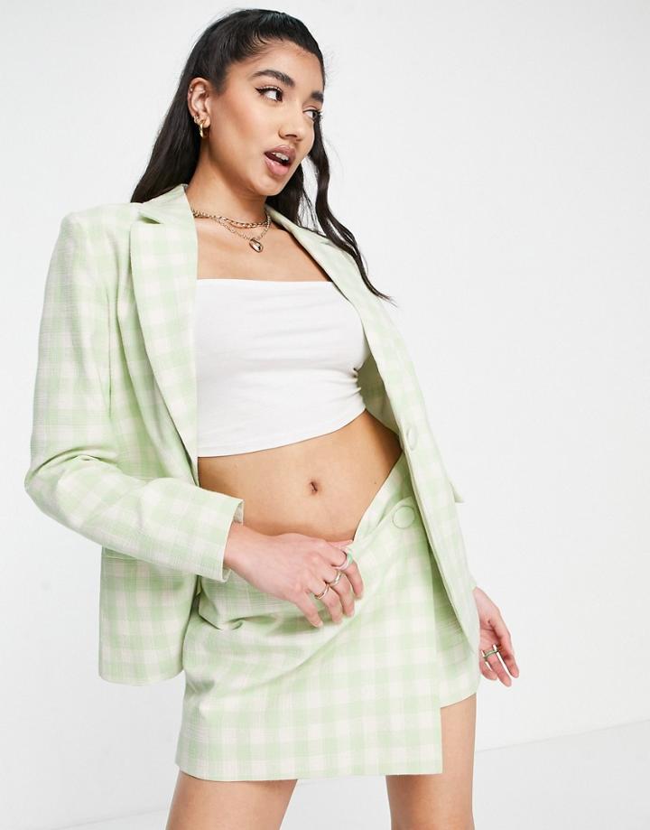 Miss Selfridge Gingham Linen Oversized Blazer In Green - Part Of A Set
