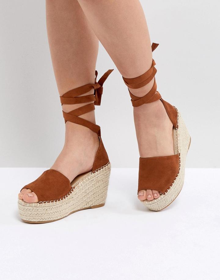 Raid Brigid Tan Espadrille Wedge Sandals - Tan