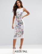 Asos Tall Placed Floral Strappy Back Pinny Midi Bodycon Dress - Multi