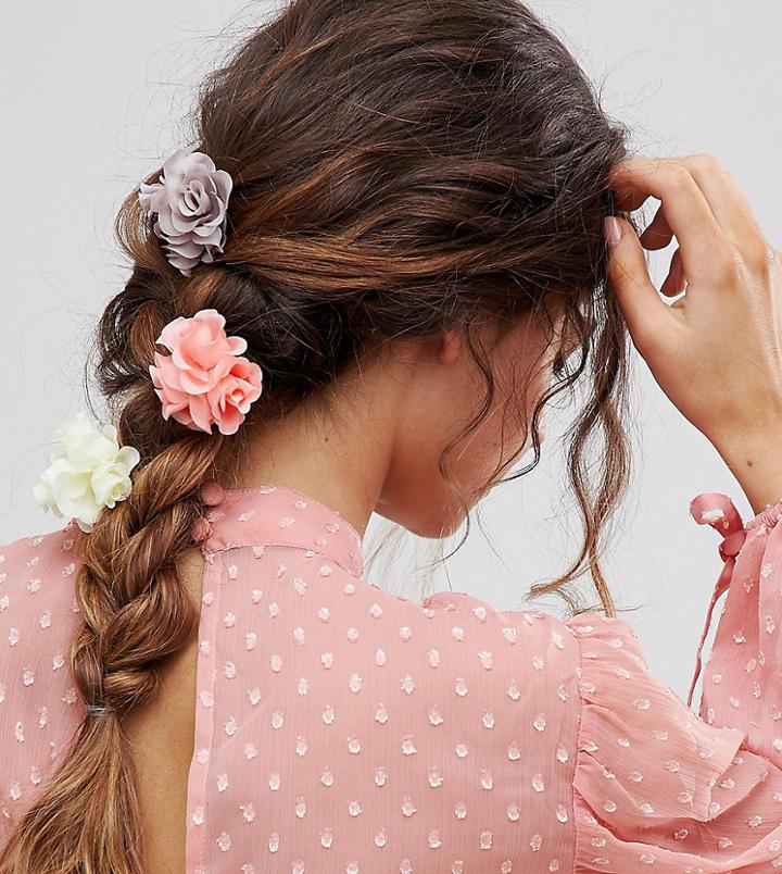 Asos Pack Of 3 Floral Bouquet Hair Clips - Multi