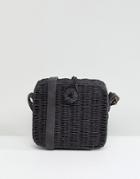 Asos Design Straw Square Structure Basket Bag With Water Based Pu Strap - Black