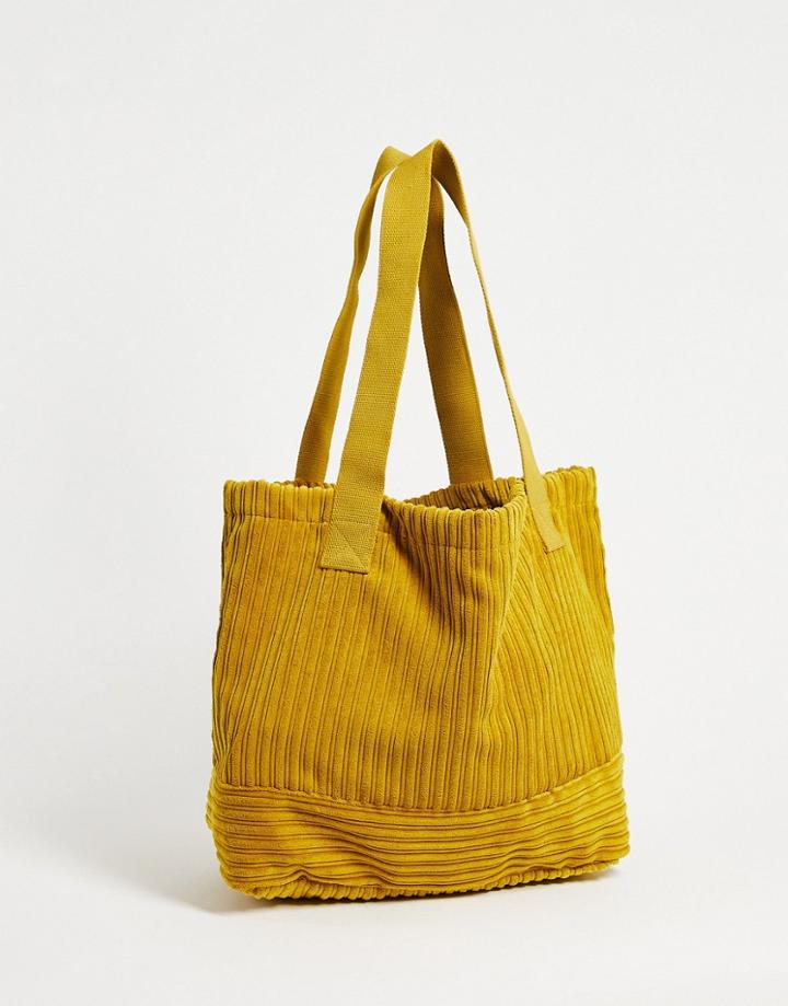 Asos Design Cord Oversized Tote Bag In Mustard-yellow