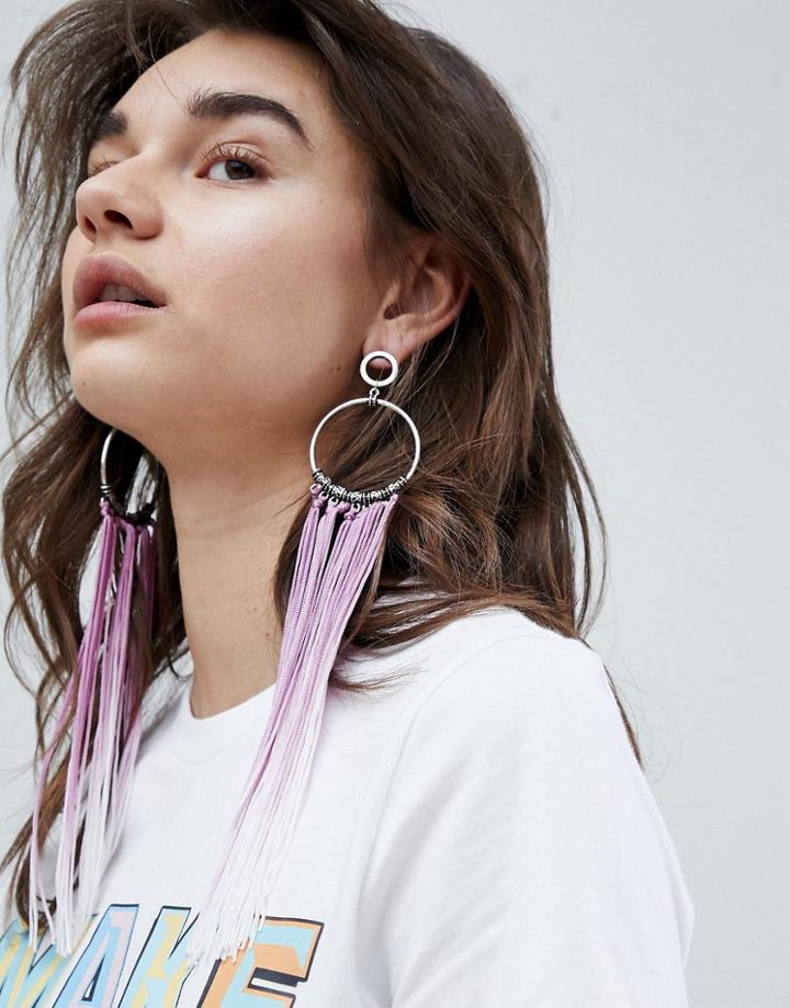 Asos Statement Ombre Tassel Hoop Earrings - Silver
